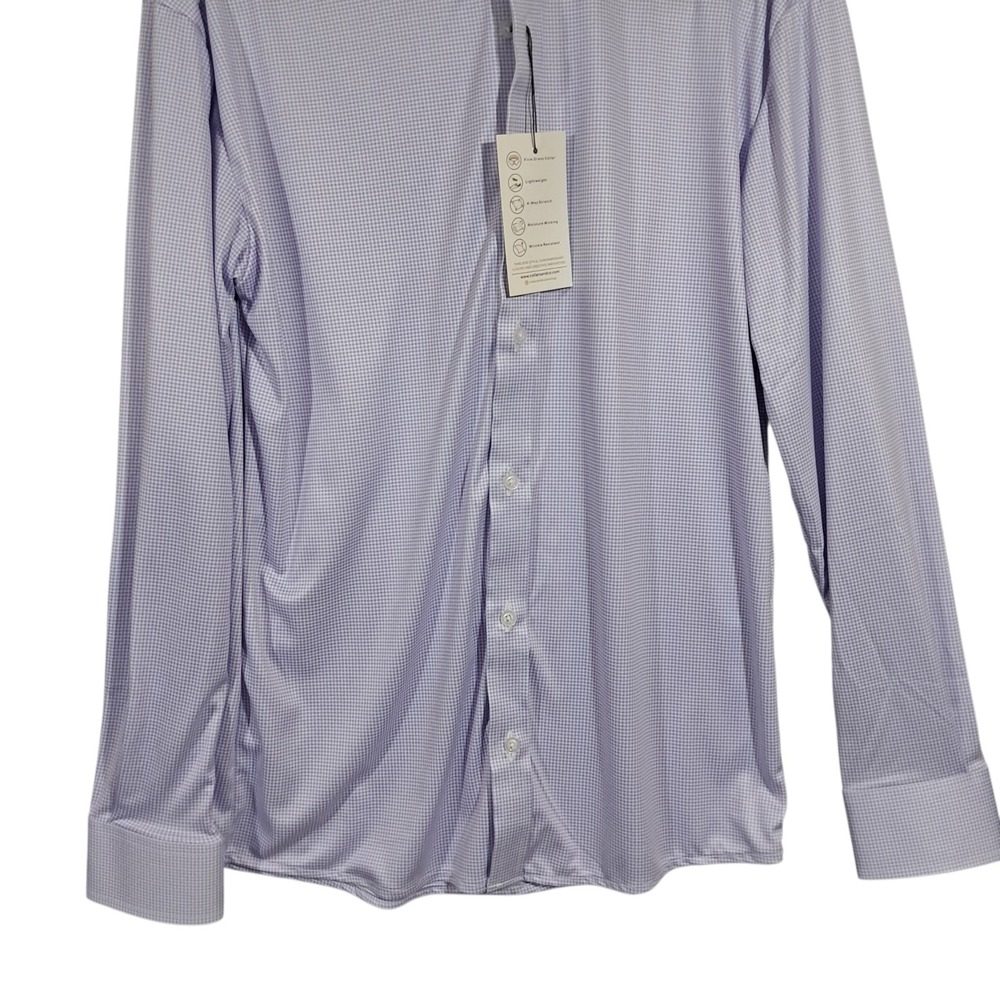 Collars & Co Quattro Flex Dress Shirt Long Sleeve Men Small Lavender Houndstooth - Picture 5 of 16